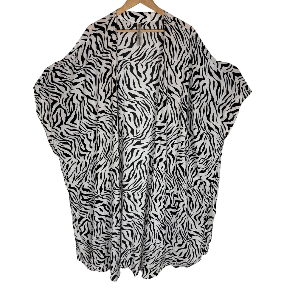 Victoria's Secret Zebra Print Kimono Wrap Cover Up Black White XS/S Animal Print
